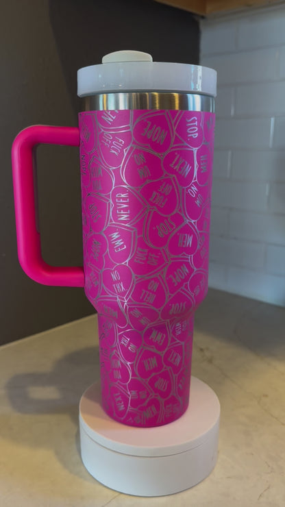 Anti - Valentine tumbler with straw and handle.  Stanley brand available