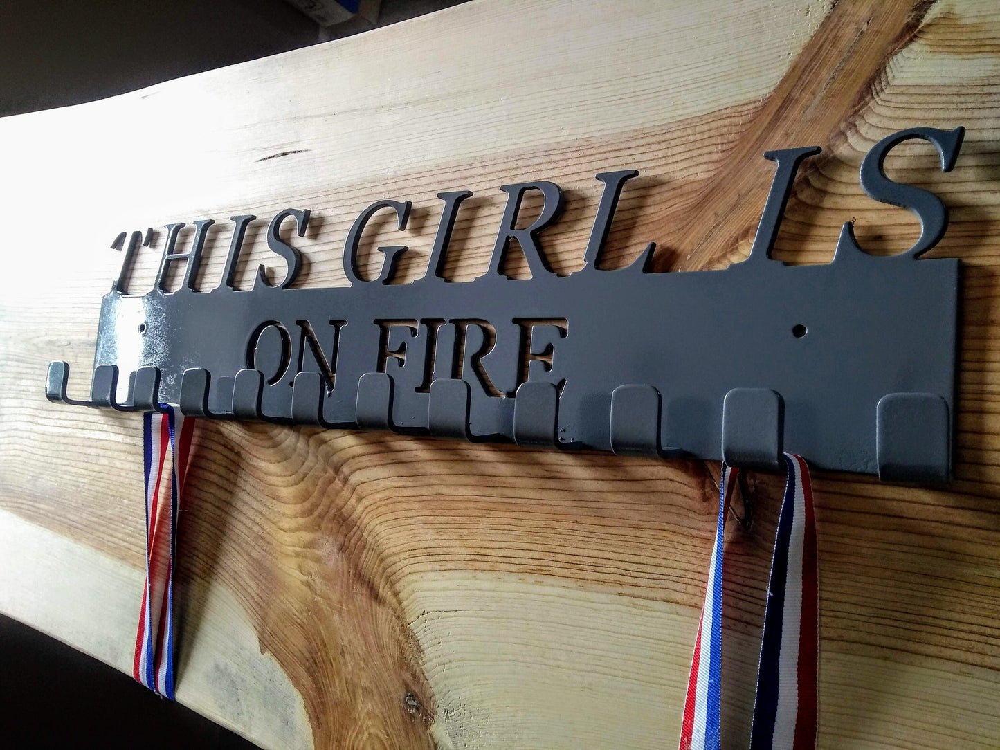 Sports Medal Holder | This Girl is on Fire | 12 Hooks | Made in USA | Free Shipping - Firebolt Custom