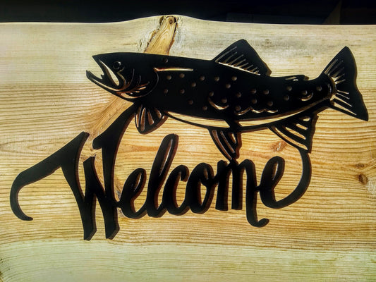 Trout Welcome Sign | Metal | Wall Hanging | Custom | Made in USA | Free Shipping - Firebolt Custom