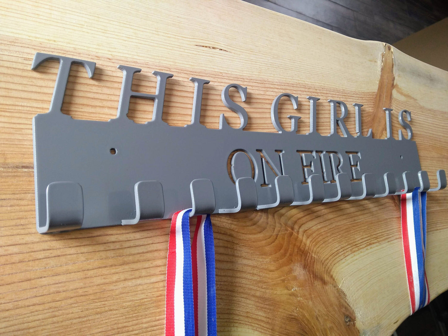 Sports Medal Holder | This Girl is on Fire | 12 Hooks | Made in USA | Free Shipping - Firebolt Custom