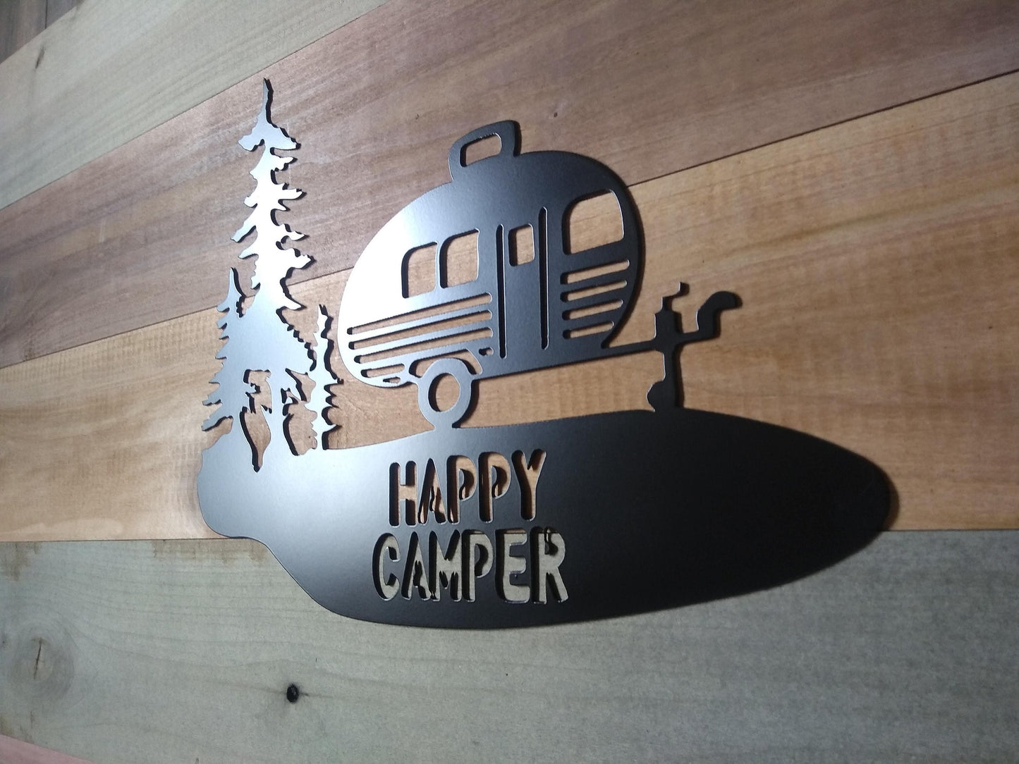 Happy Campers Sign | Metal | Single Panel | Trees | Made in USA | Free Shipping - Firebolt Custom