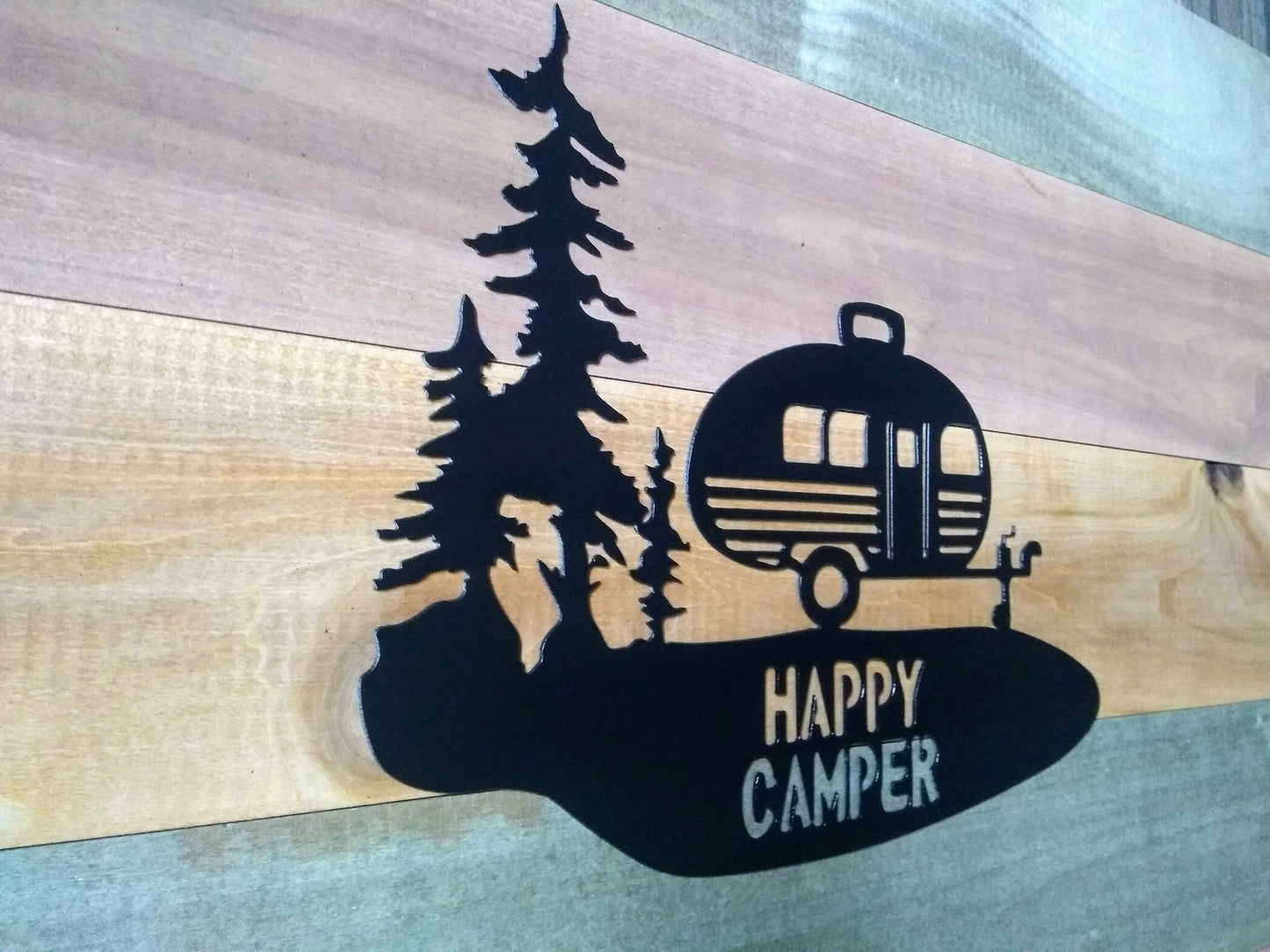 Happy Campers Sign | Metal | Single Panel | Trees | Made in USA | Free Shipping - Firebolt Custom