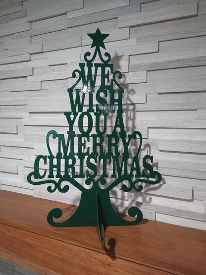 We Wish You A Merry Christmas Tree | Metal | Free Standing | Collapsible | Made in USA | Free Shipping - Firebolt Custom