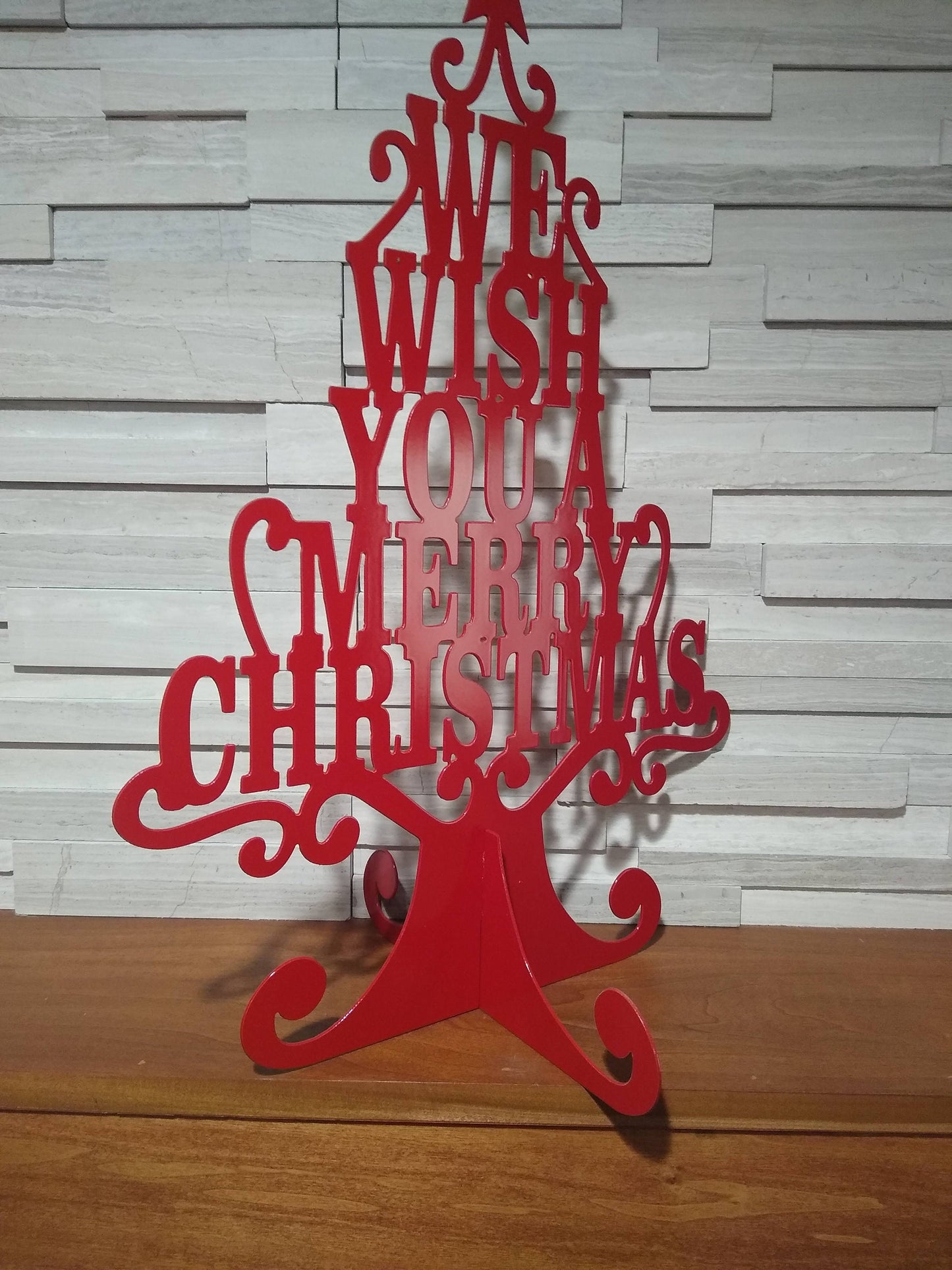 We Wish You A Merry Christmas Tree | Metal | Free Standing | Collapsible | Made in USA | Free Shipping - Firebolt Custom