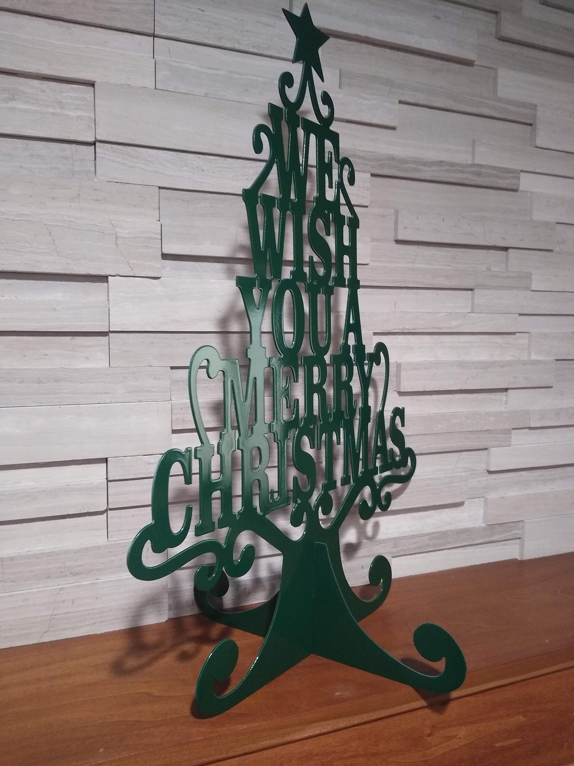 We Wish You A Merry Christmas Tree | Metal | Free Standing | Collapsible | Made in USA | Free Shipping - Firebolt Custom