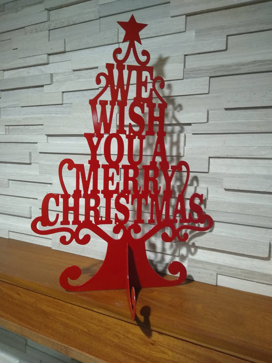 We Wish You A Merry Christmas Tree | Metal | Free Standing | Collapsible | Made in USA | Free Shipping - Firebolt Custom