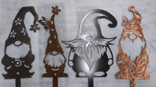 Set of 4 Garden Gnomes | Metal | Custom | Made in USA | Free Shipping - Firebolt Custom