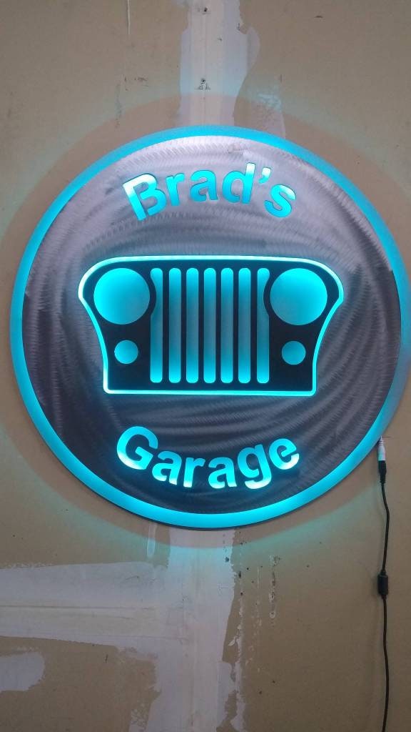 LED Lighted Garage Sign | Metal | Double Panel | Home or Business | Logo | Custom | Made in USA | Free Shipping - Firebolt Custom