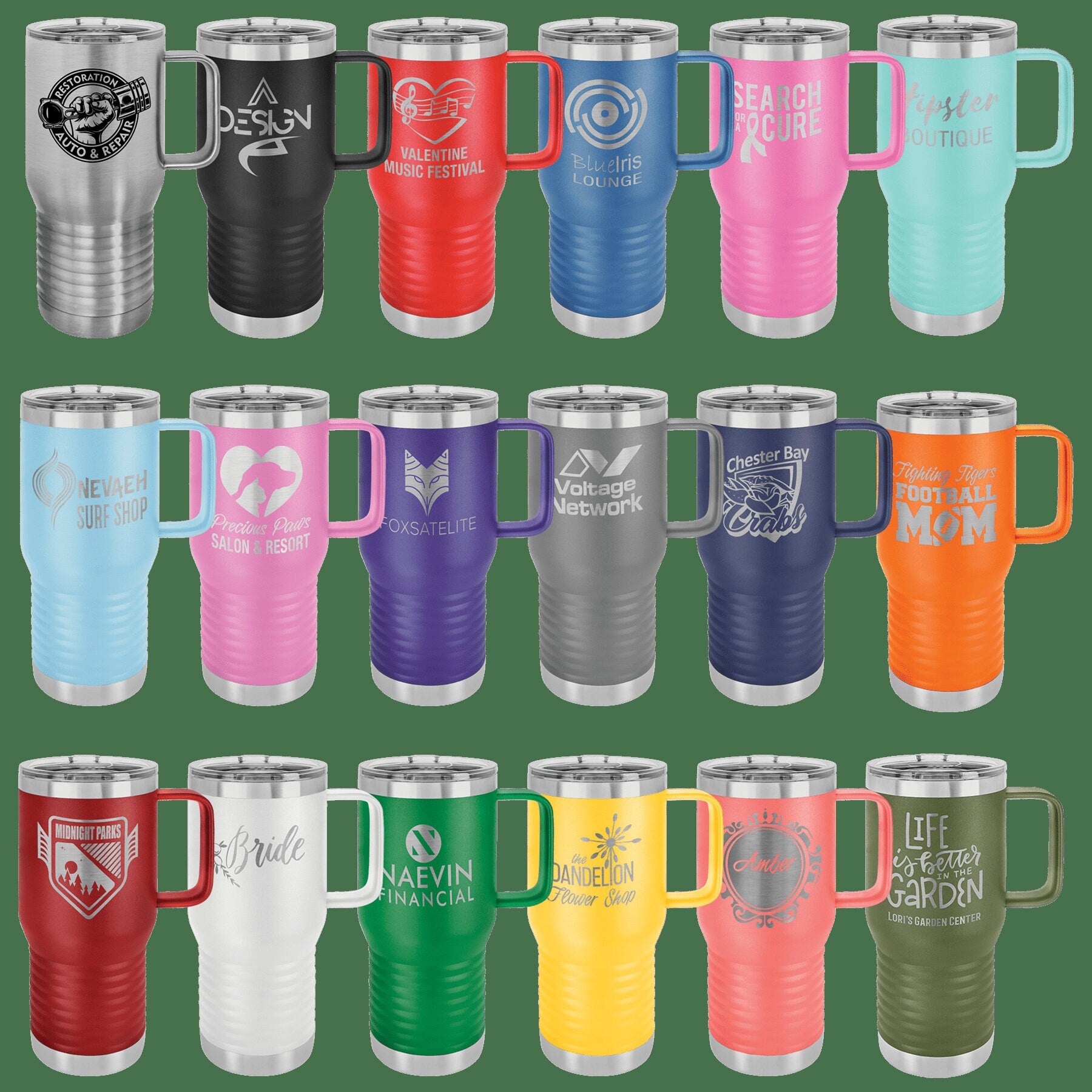 20 oz Travel Mug with Handle | Custom | Laser Engraved | Personalized | Made in USA | Free Shipping - Firebolt Custom