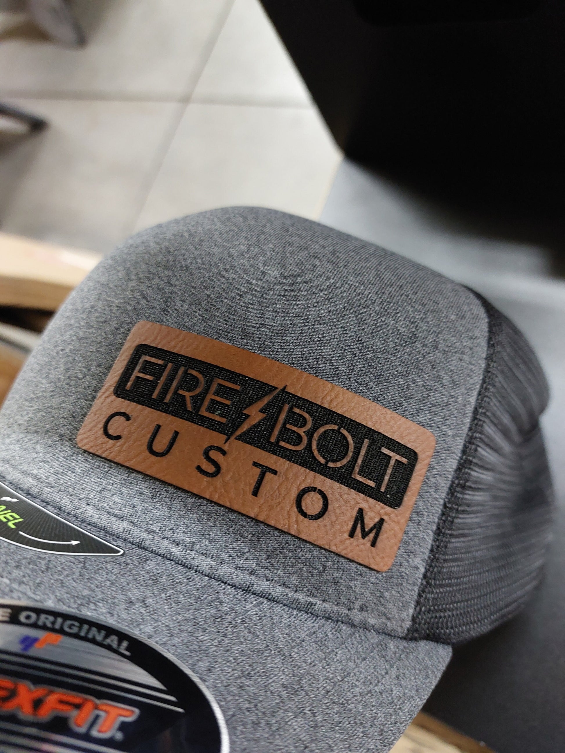 Leather Patch Hat | Trucker hat | Custom patch | Laser Engraved Hat - Firebolt Custom